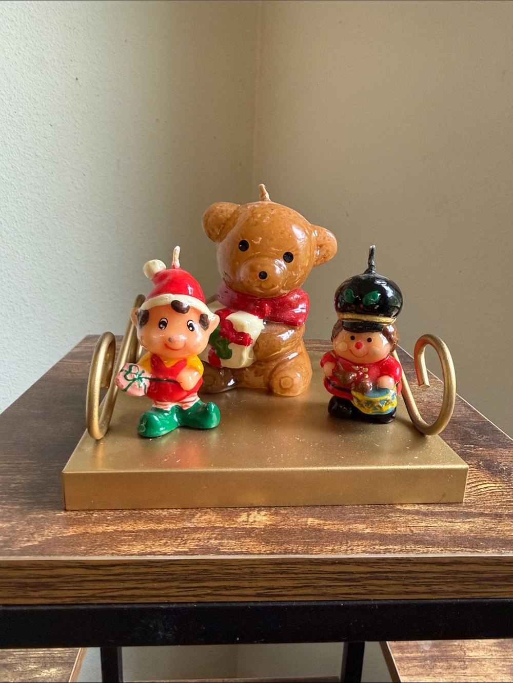 Cute Holiday Figurine Trio on Gold Base